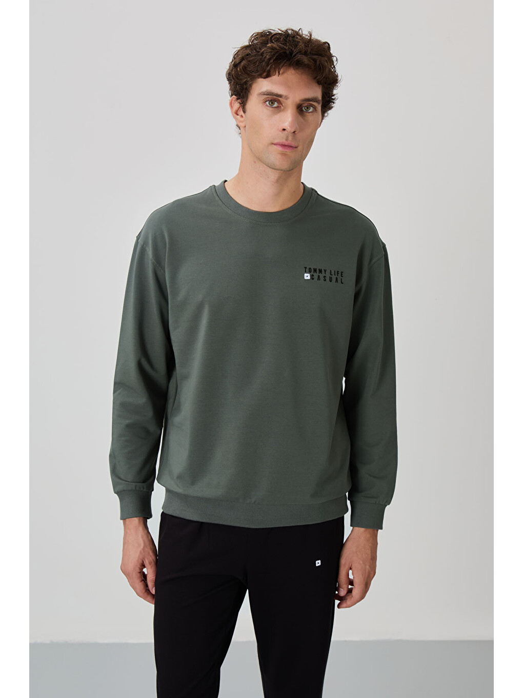 Yeşil Çağla - Siyah Casual O Yaka Lastik Paça Erkek Oversize Eşofman Takımı - 85120-1