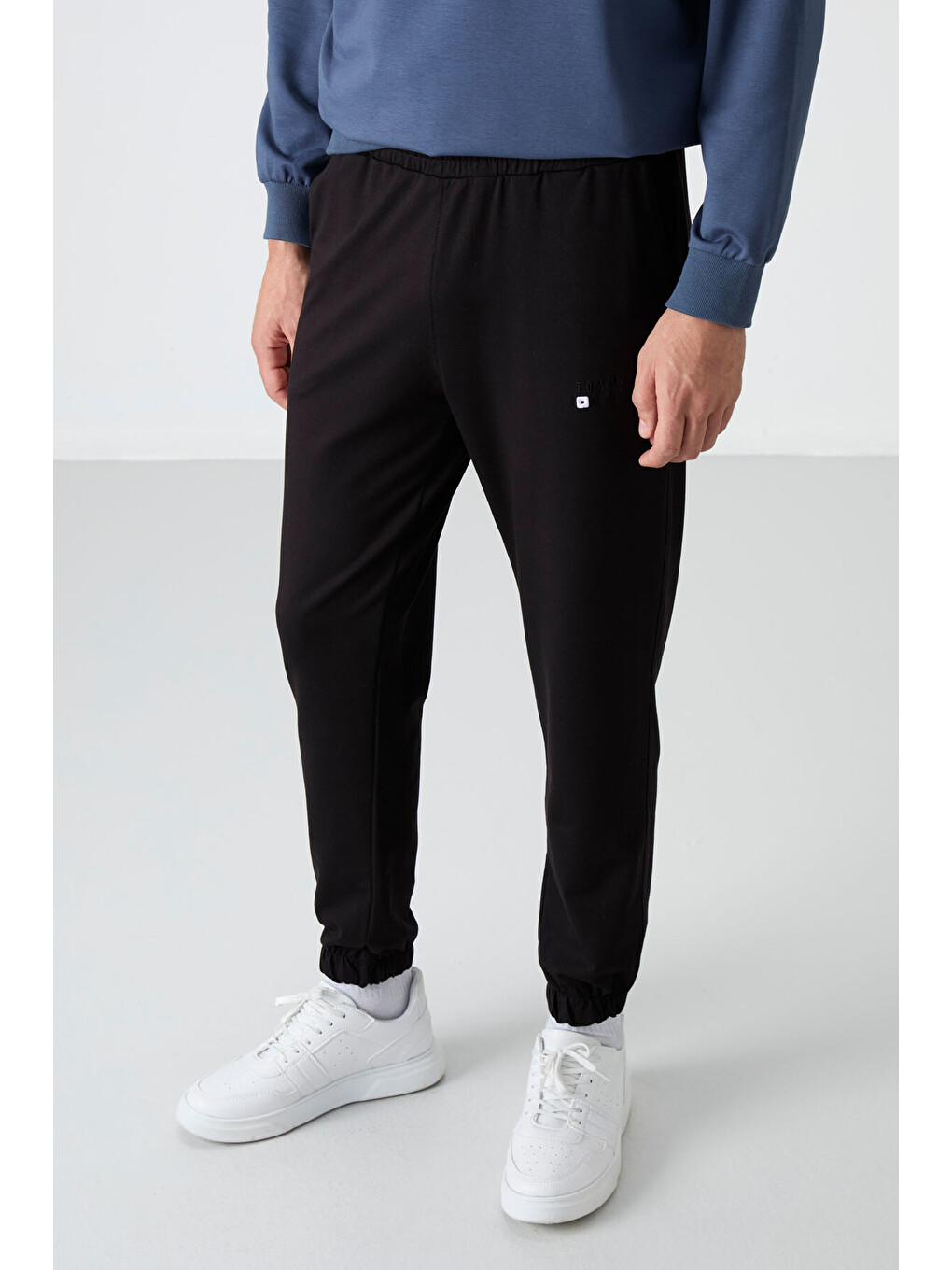 Petrol - Siyah Casual O Yaka Lastik Paça Erkek Oversize Eşofman Takımı - 85120-2