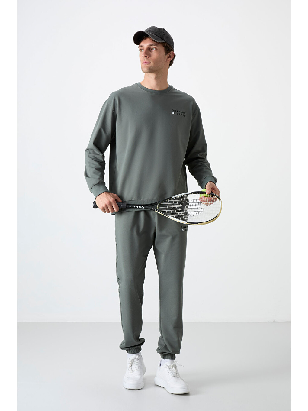 Yeşil Çağla Casual Bisiklet Yaka Lastik Paça Erkek Oversize Eşofman Takımı - 85120