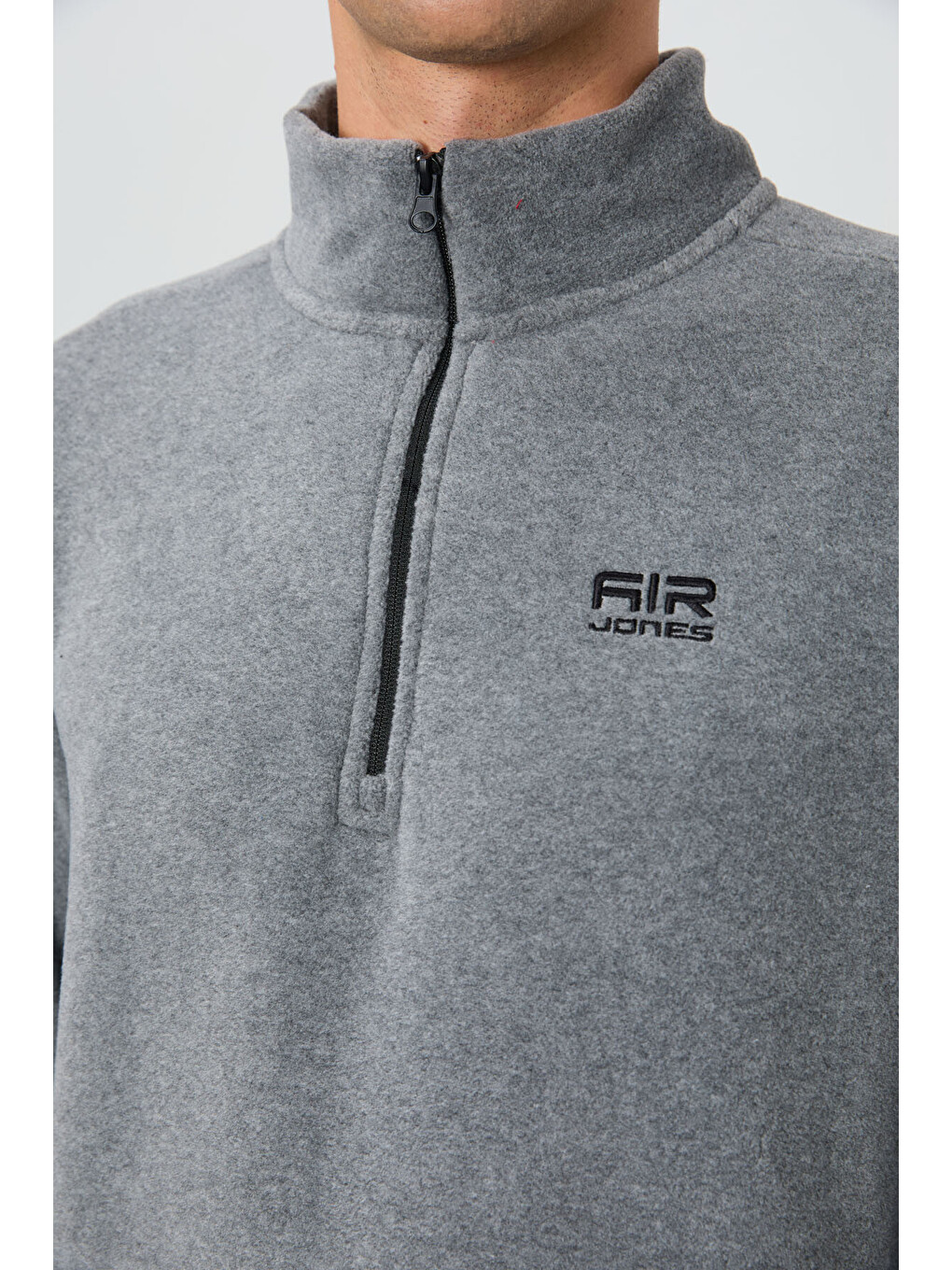 River Gri Melanj Dik Yaka Erkek Polar Sweatshirt - 88310-2