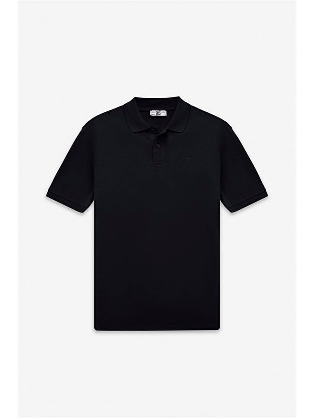 Siyah Regular Düz Nakışlı Pike Düğmeli Polo Yaka Tişört-5