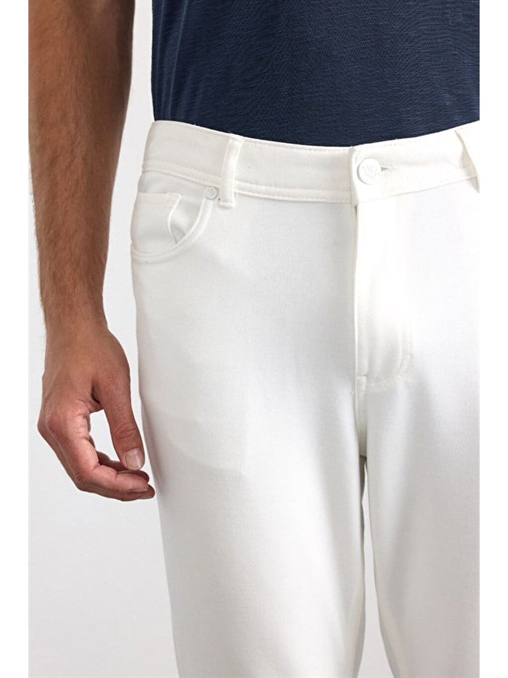 Beyaz Slim Karışık Desen Armürlü Normal Bel Casual Pantolon-2