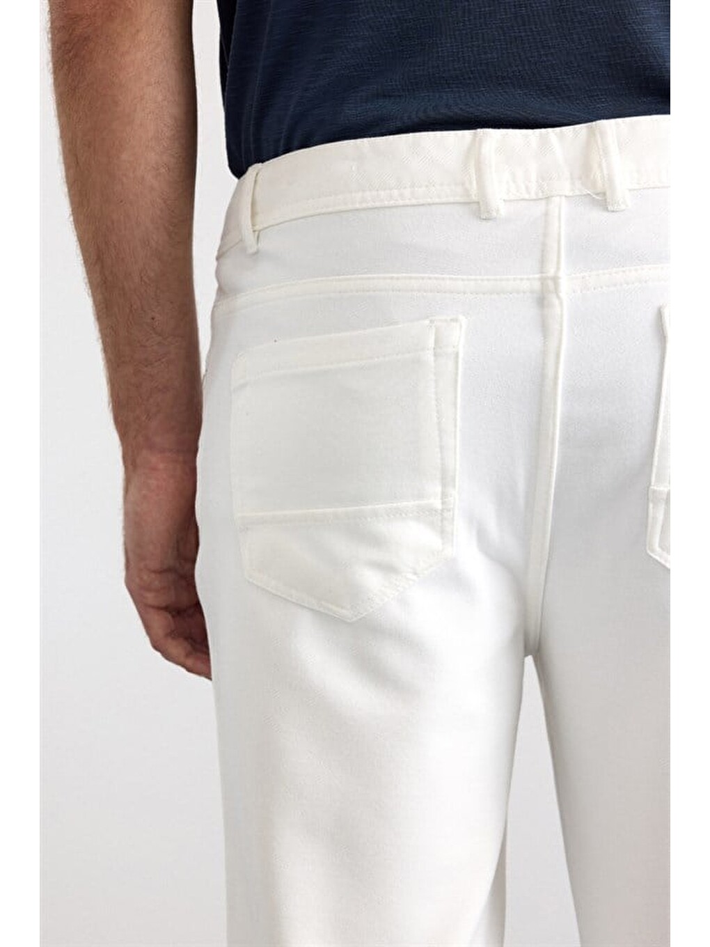 Beyaz Slim Karışık Desen Armürlü Normal Bel Casual Pantolon-3