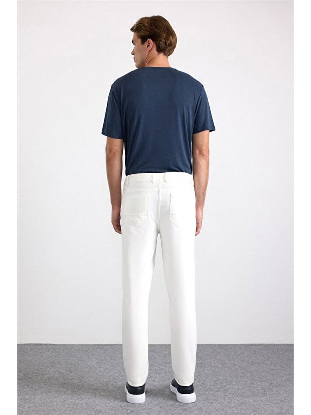 Beyaz Slim Karışık Desen Armürlü Normal Bel Casual Pantolon-4