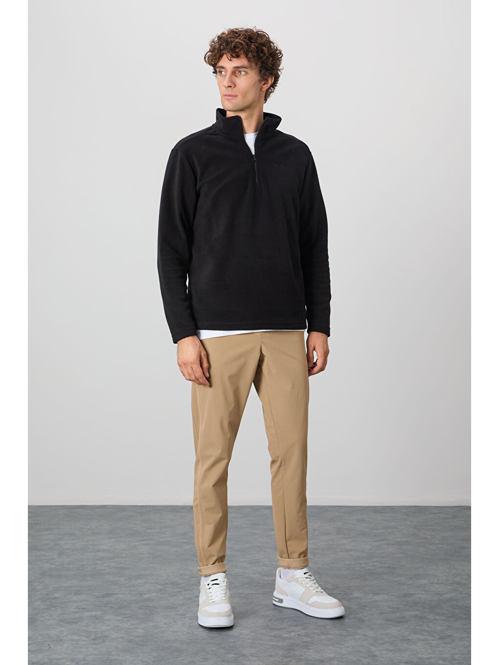 River Siyah Dik Yaka Erkek Polar Sweatshirt - 88310-1