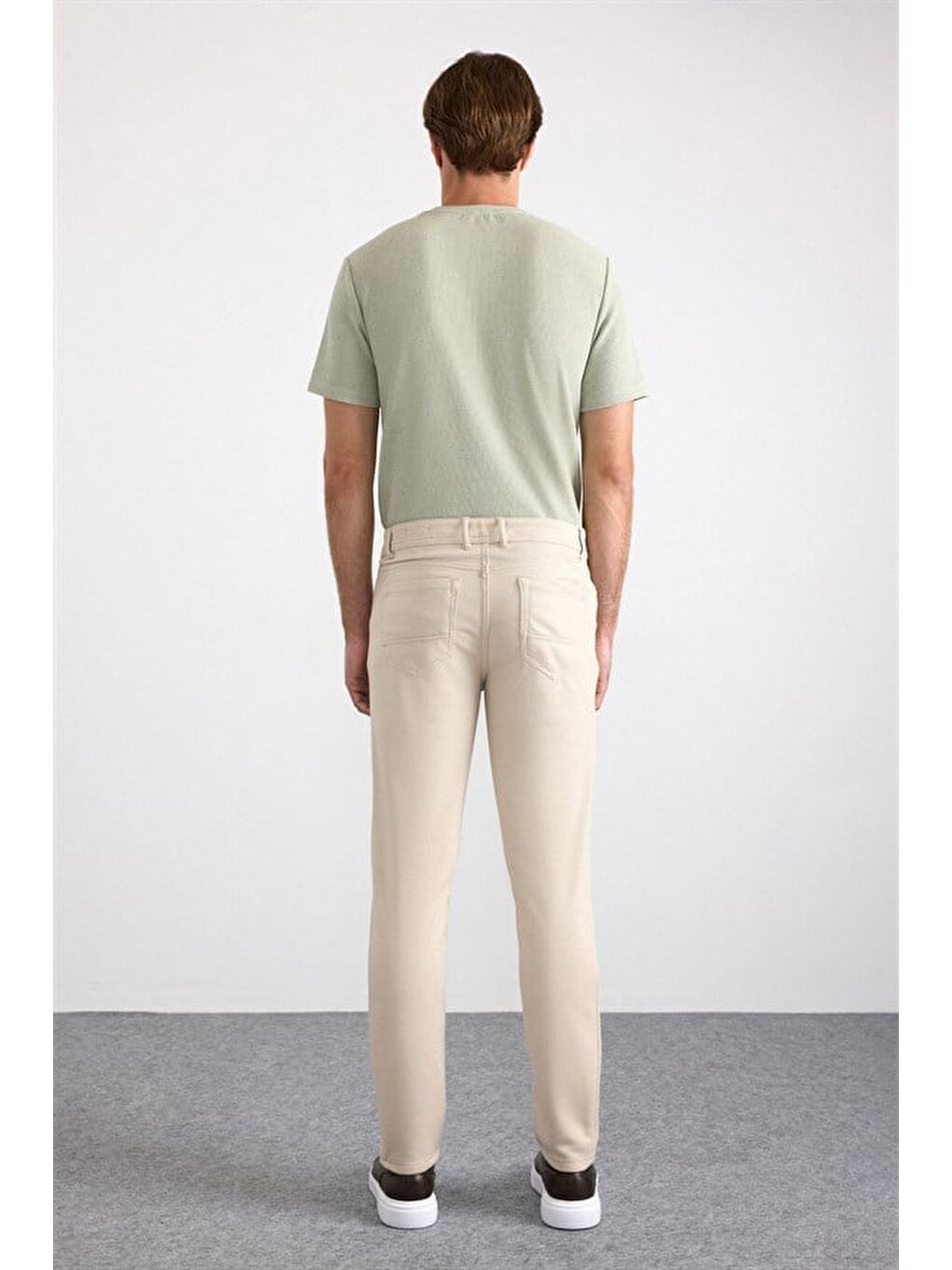 Bej Slim Karışık Desen Armürlü Normal Bel Casual Pantolon-3