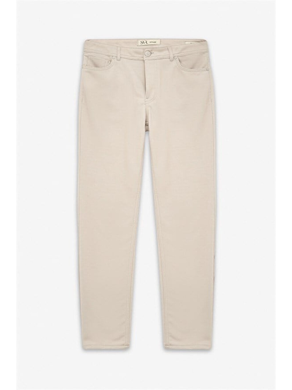 Bej Slim Karışık Desen Armürlü Normal Bel Casual Pantolon-5