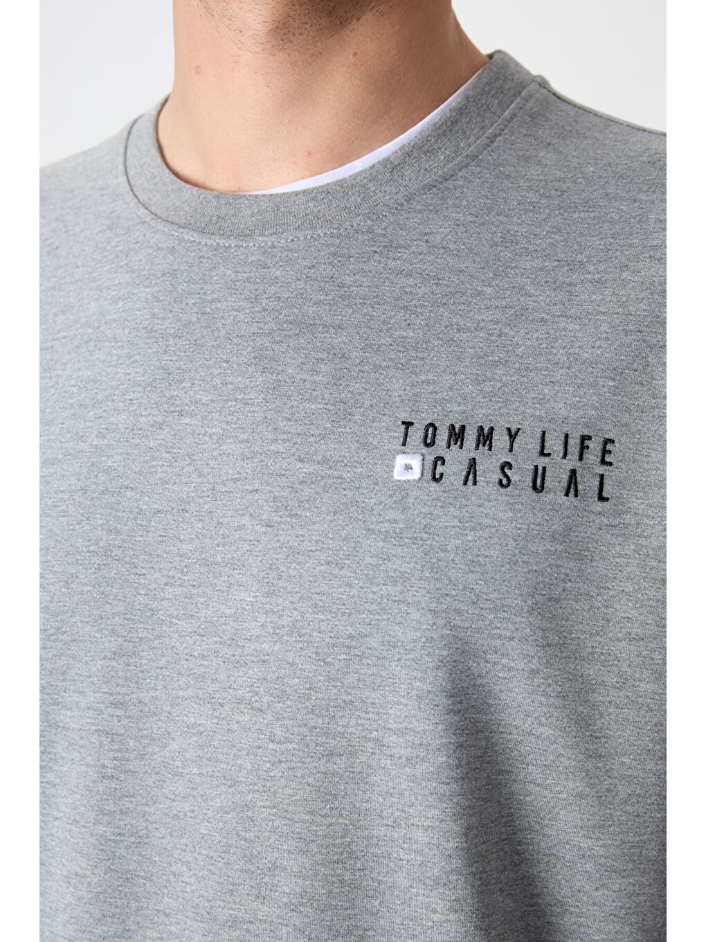 Gri Melanj - Siyah Casual O Yaka Lastik Paça Erkek Oversize Eşofman Takımı - 85120-2