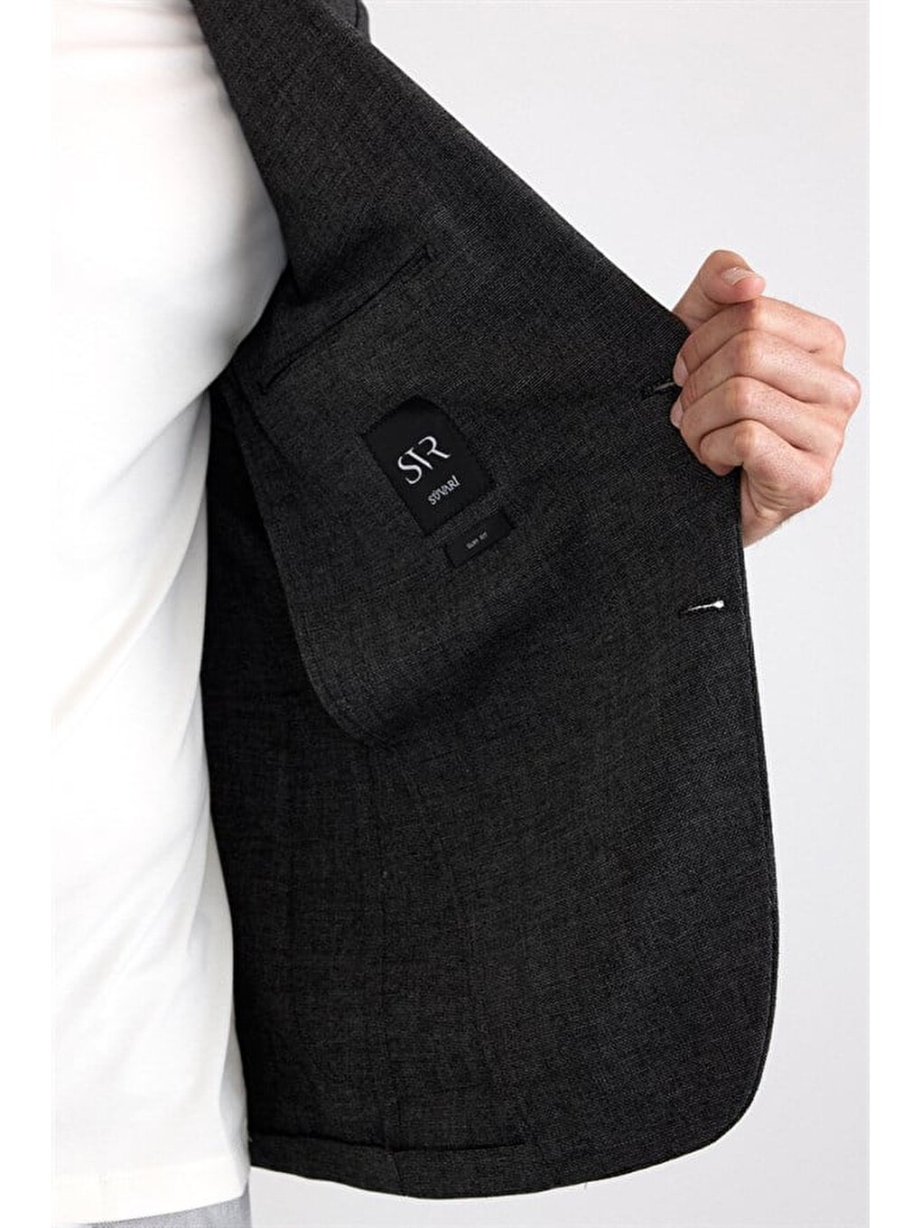 Siyah Slim Mono Yaka Düz Saten Torba Cep 6 Drop Klasik Ceket-3