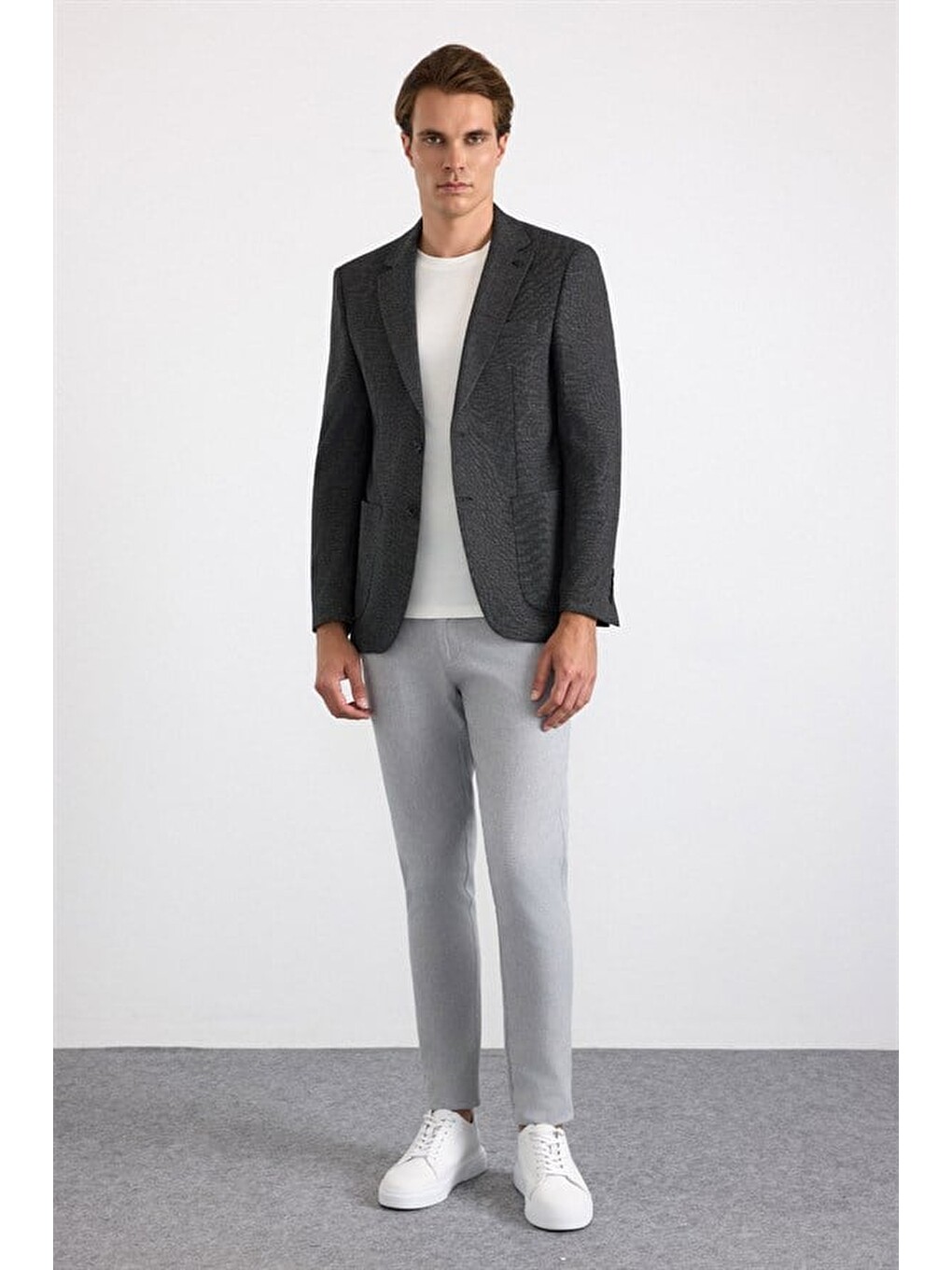 Siyah Slim Mono Yaka Düz Saten Torba Cep 6 Drop Klasik Ceket-4