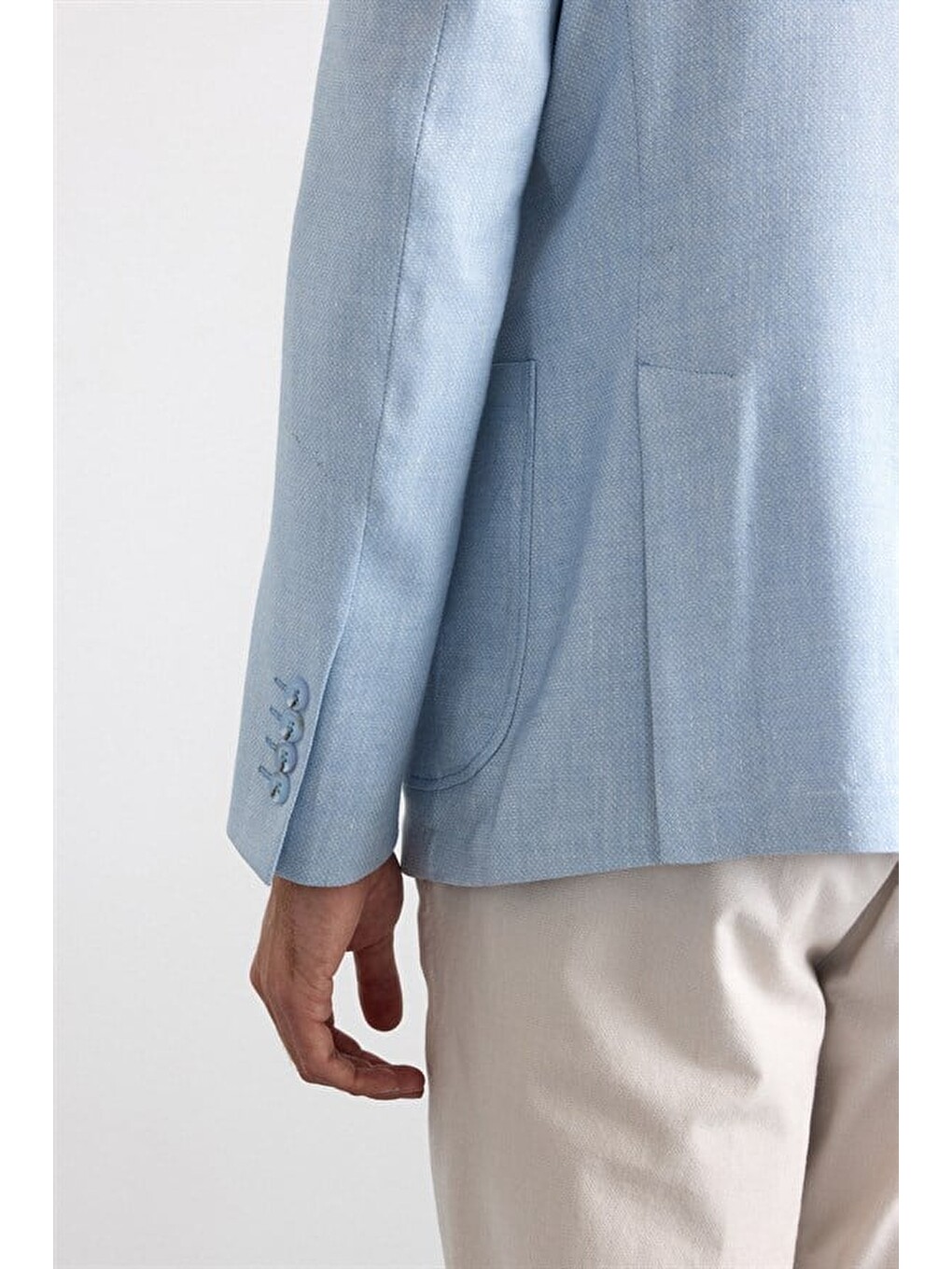 Saks Mavi Slim Sivri Yaka Düz Poplin Torba Cep 6 Drop Klasik Ceket-5