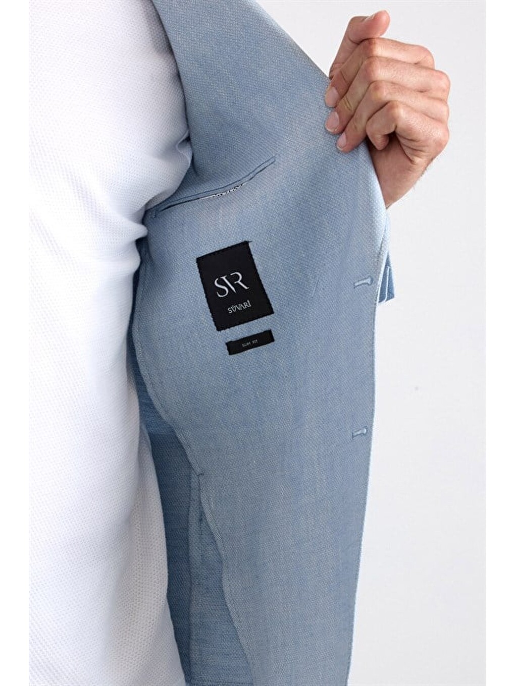 Saks Mavi Slim Sivri Yaka Düz Poplin Torba Cep 6 Drop Klasik Ceket-6