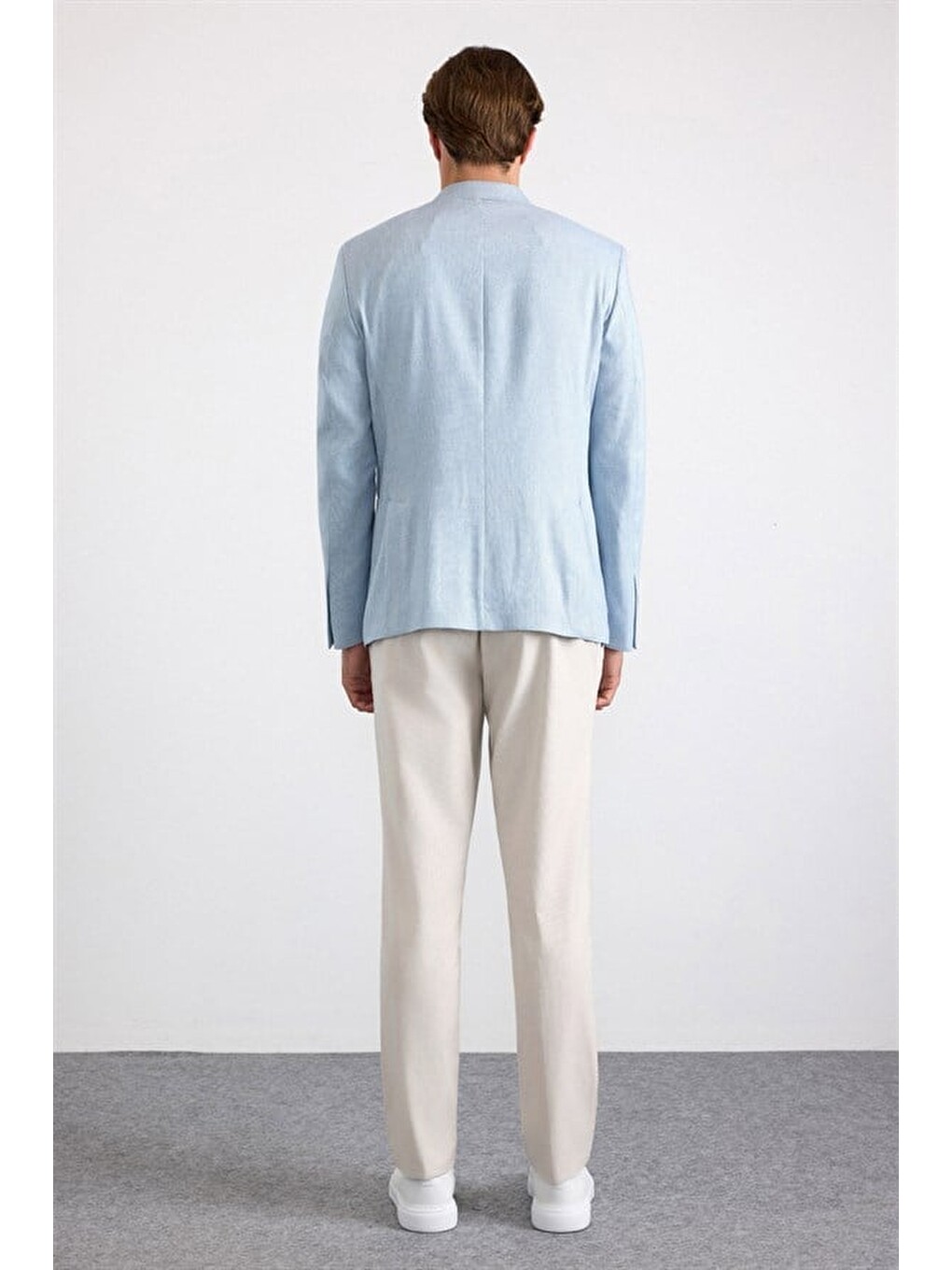 Saks Mavi Slim Sivri Yaka Düz Poplin Torba Cep 6 Drop Klasik Ceket-8