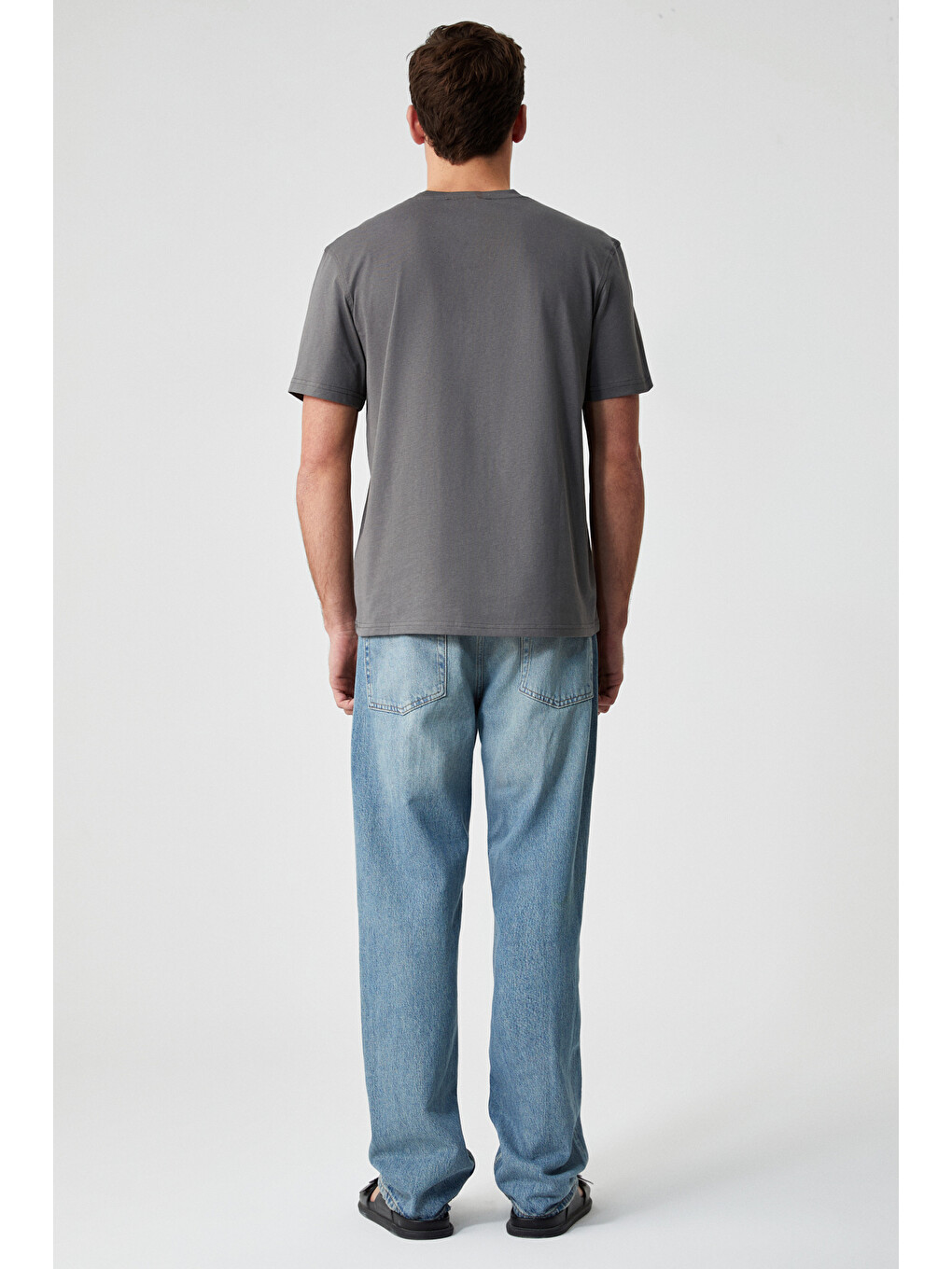 Solo Erkek %100 Organik Pamuklu Kalın Dokulu Comfort Fit Bisiklet Yakalı Gri Tişört-4