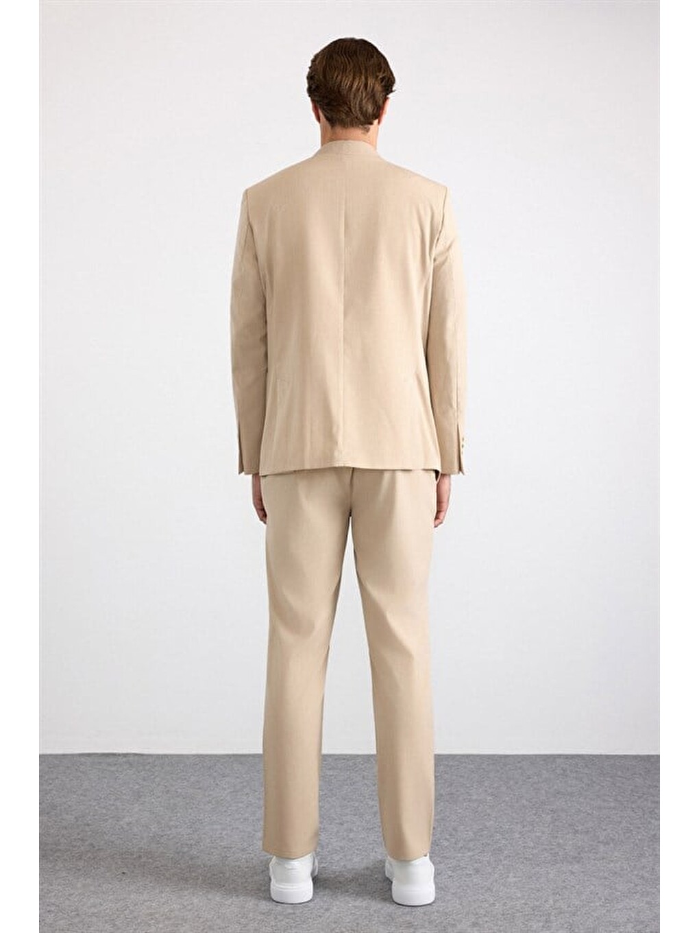 Bej Slim Mono Yaka Düz Torba Cep 6 Drop Takım Elbise-7