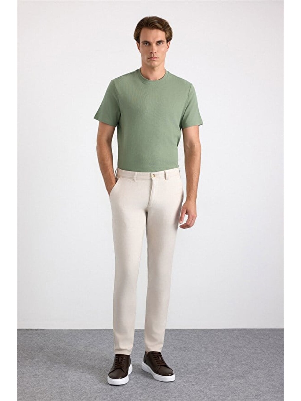 Bej Slim Casual Pantolon