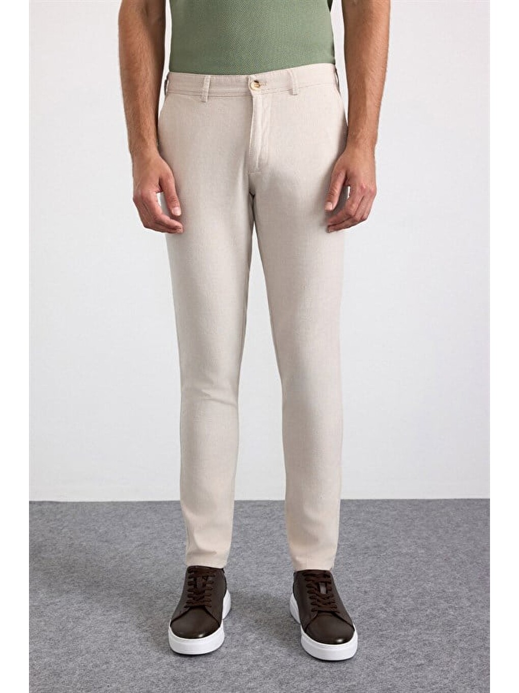 Bej Slim Casual Pantolon-1