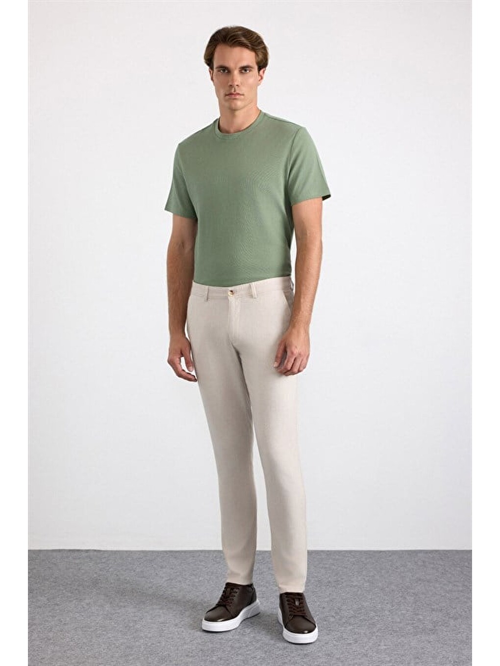 Bej Slim Casual Pantolon-3