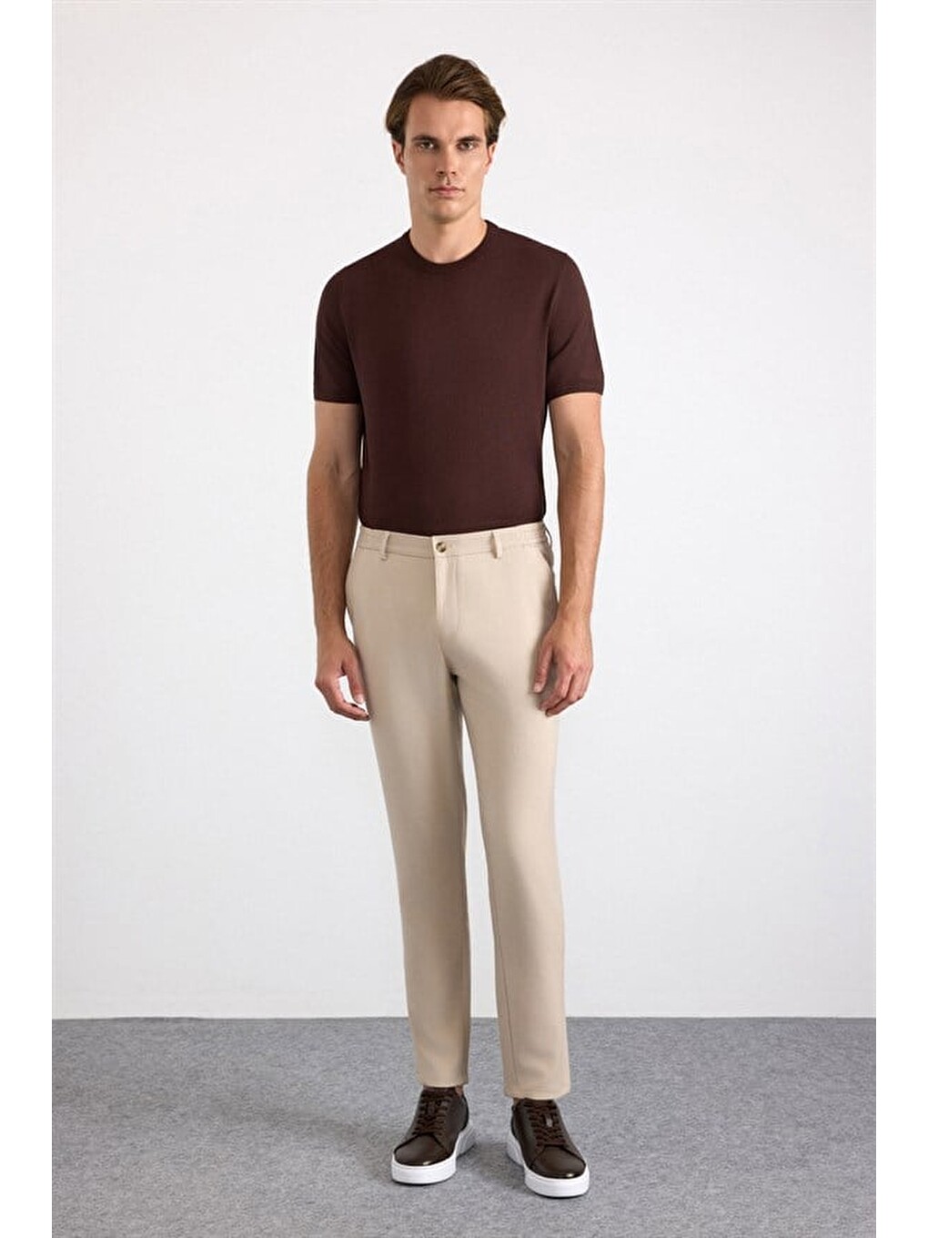 Bej Slim Düz Pantolon