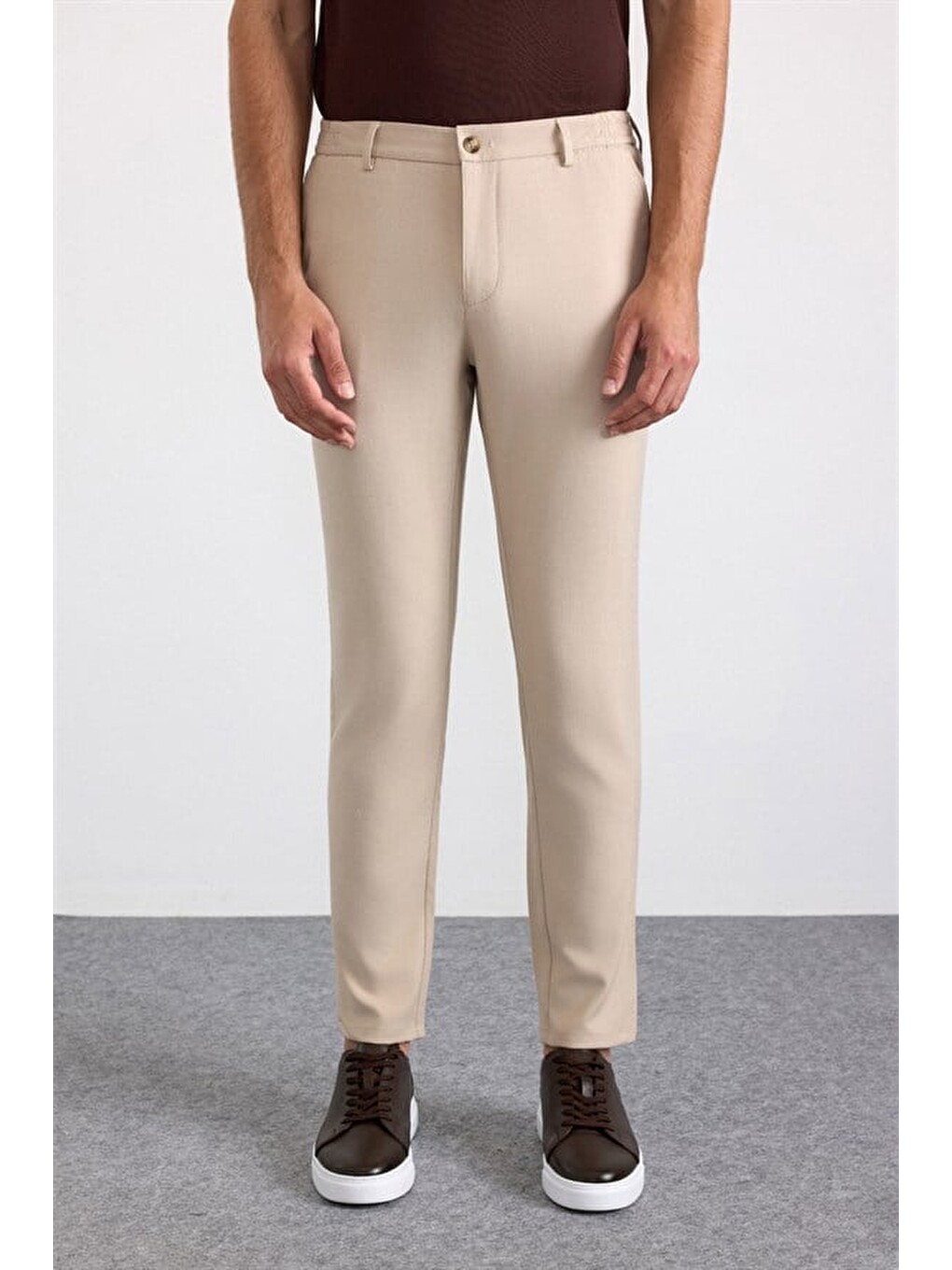 Bej Slim Düz Pantolon-1
