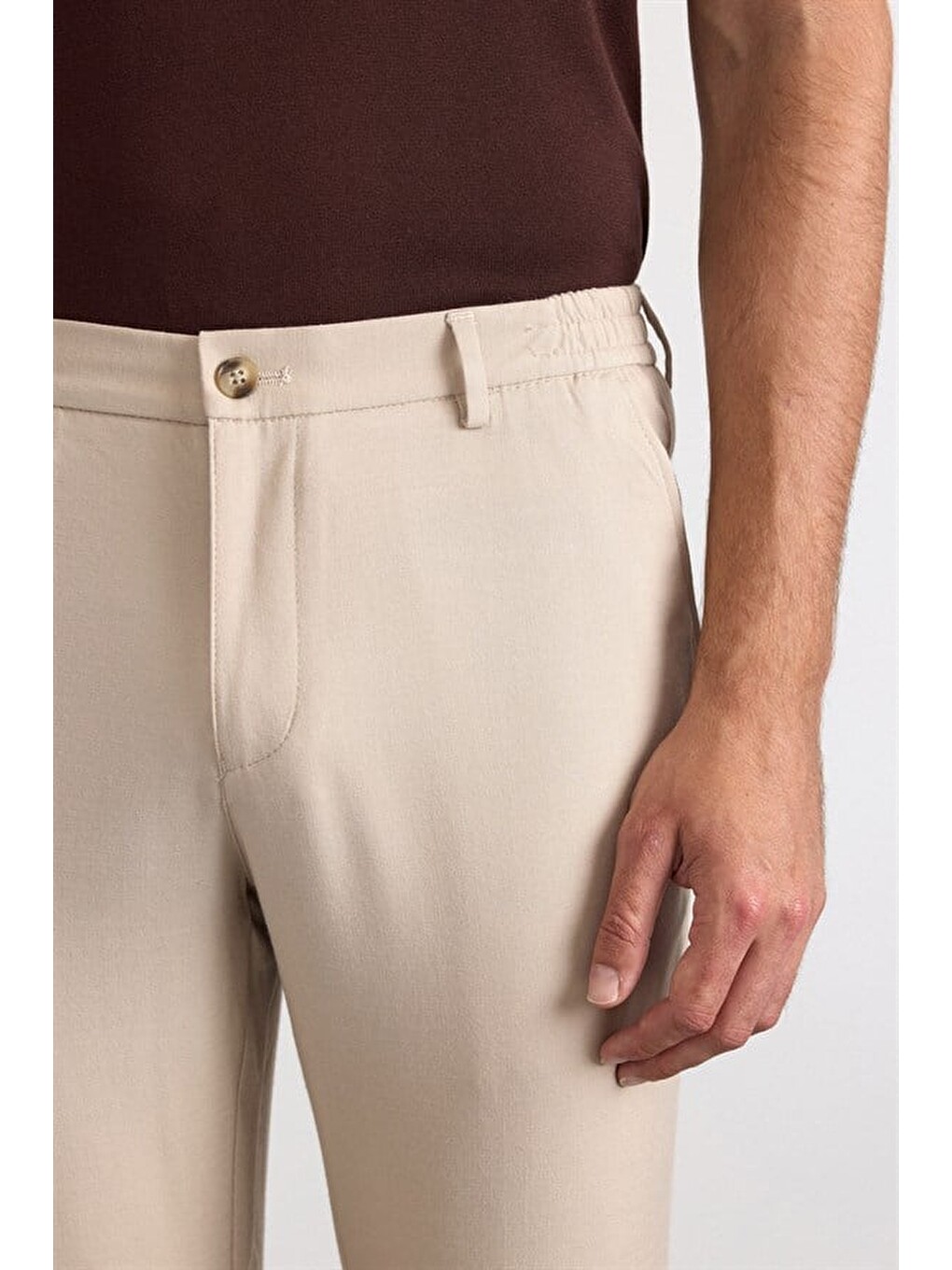 Bej Slim Düz Pantolon-2