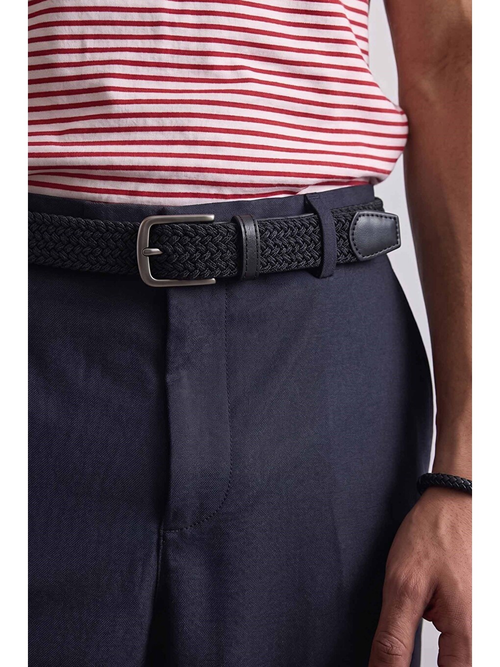 Erkek Smart Casual Örgü Metal Tokalı Kemer Siyah-1