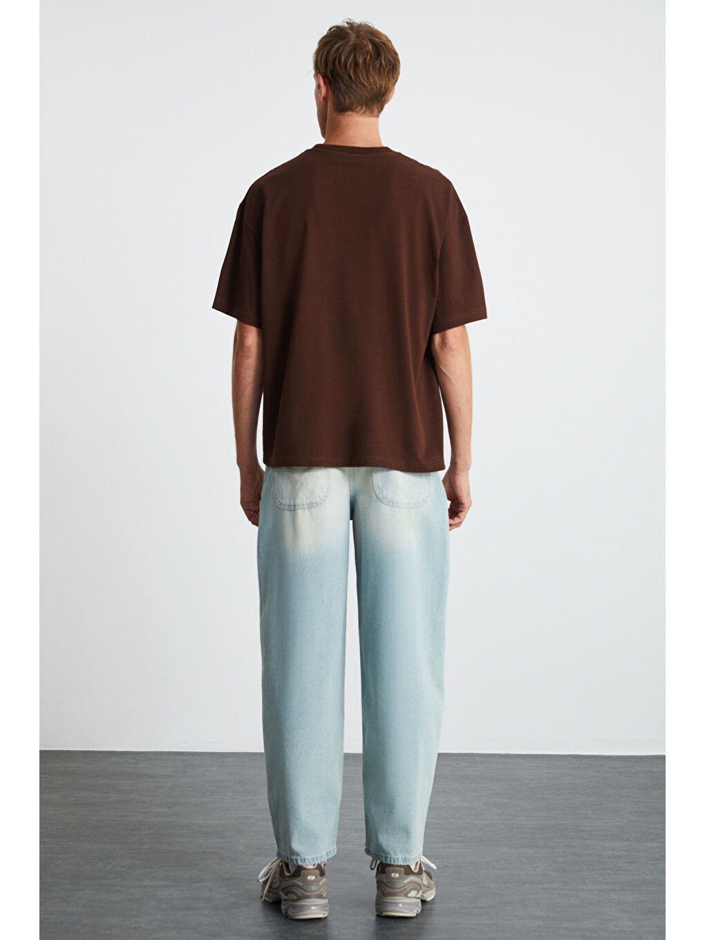 Kahverengi Jett Erkek Oversize Fit %100 Organik Pamuk Kalın Dokulu Bisiklet Yakalı Acı Kahve T-shirt-4