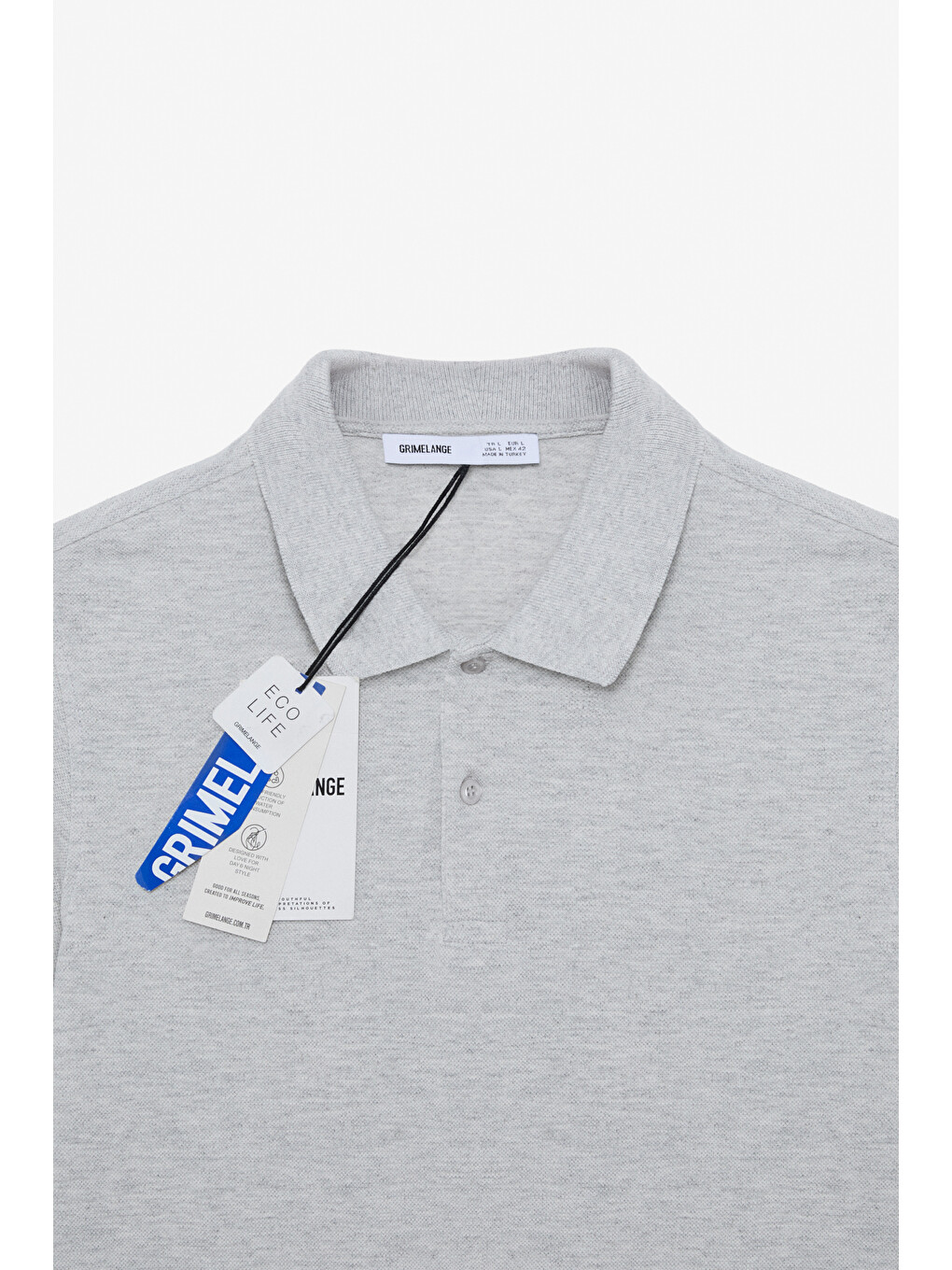 Erkek %100 Pamuk Kısa Kollu Regular Fit Gri Melanj Polo Yaka Tişört-1