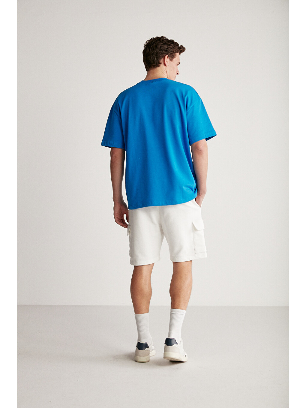 Mavi Erkek Oversize Fit %100 Organik Pamuk Kalın Dokulu Bisiklet Yakalı Saks Tişört-3