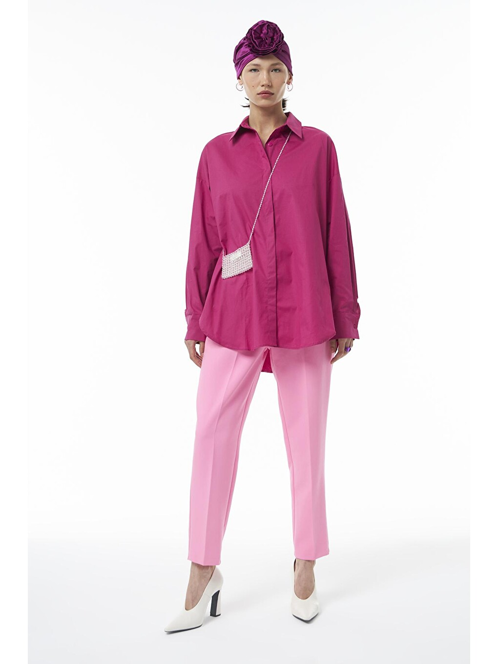 Pens Detaylı Pantolon Şeker Pembe-5