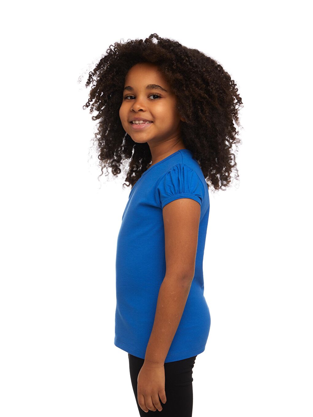 Mavi Saks Kız Çocuk Kısa Kollu Basıc Tişört-1