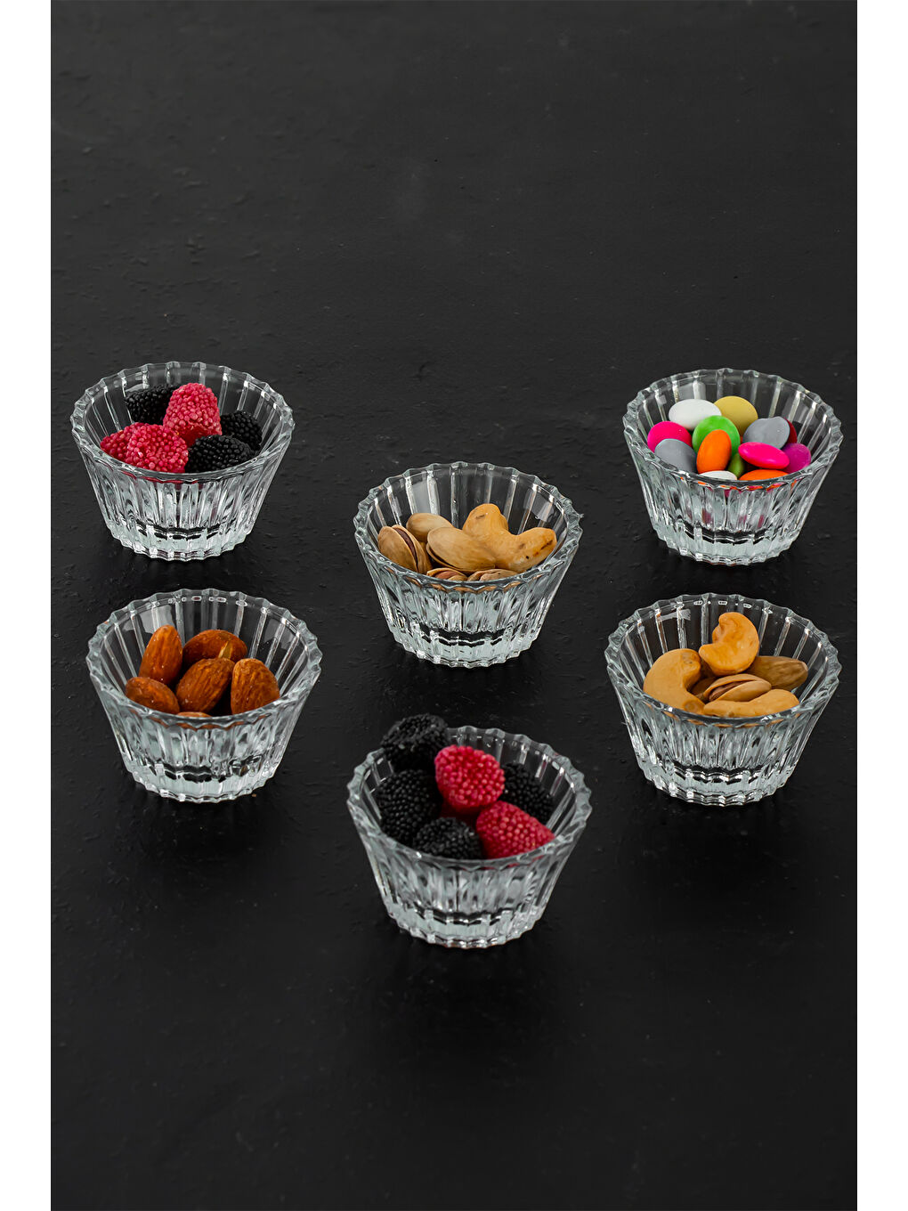 Renksiz Sadaf 6'lı Kahve Yanı Lokumluk Sunumluk Cam Kase Seti-1