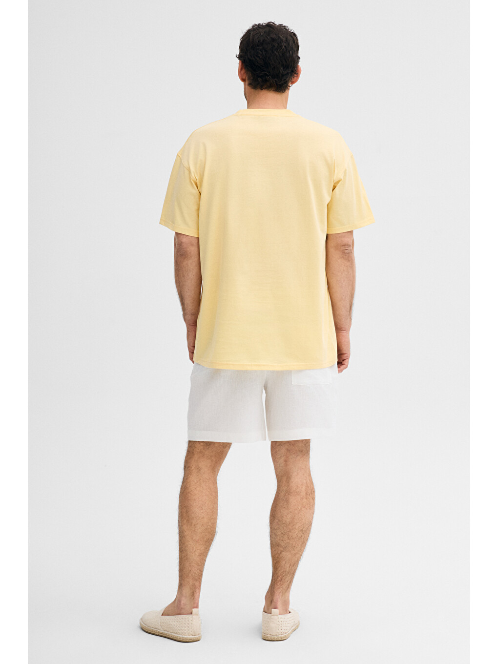 Rıver Erkek Oversize Fit Bol Kesim Nakış İşlemeli Basic Örme Açık Sarı Tişört-4