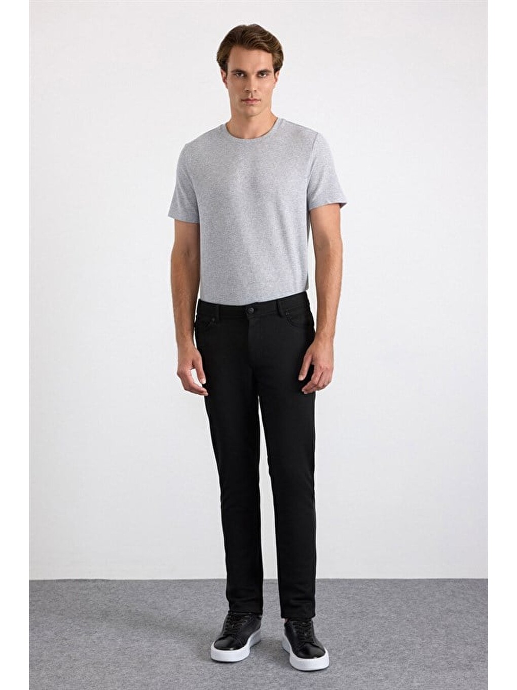 Siyah Slim Karışık Desen Armürlü Normal Bel Casual Pantolon