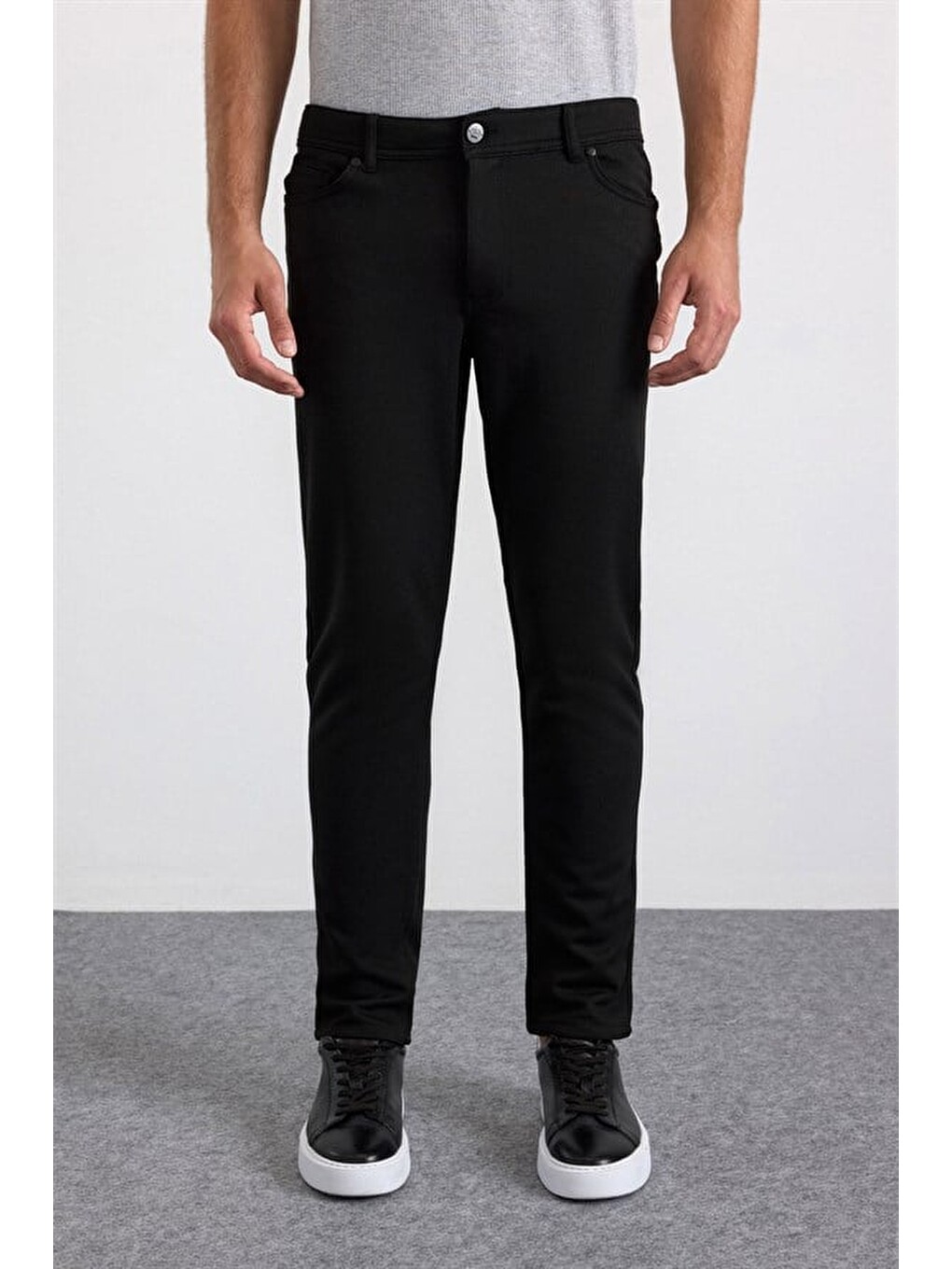 Siyah Slim Karışık Desen Armürlü Normal Bel Casual Pantolon-1