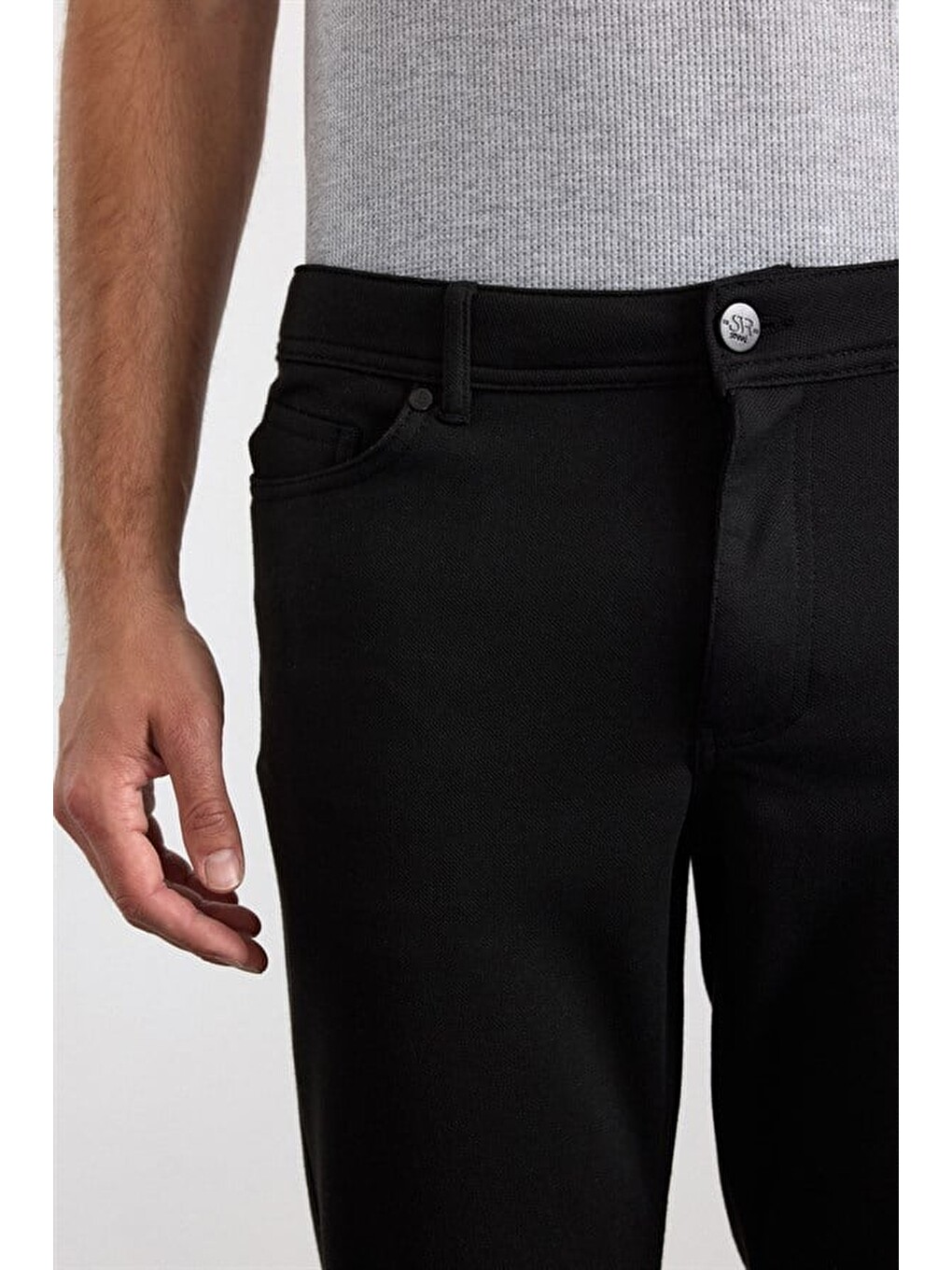 Siyah Slim Karışık Desen Armürlü Normal Bel Casual Pantolon-2