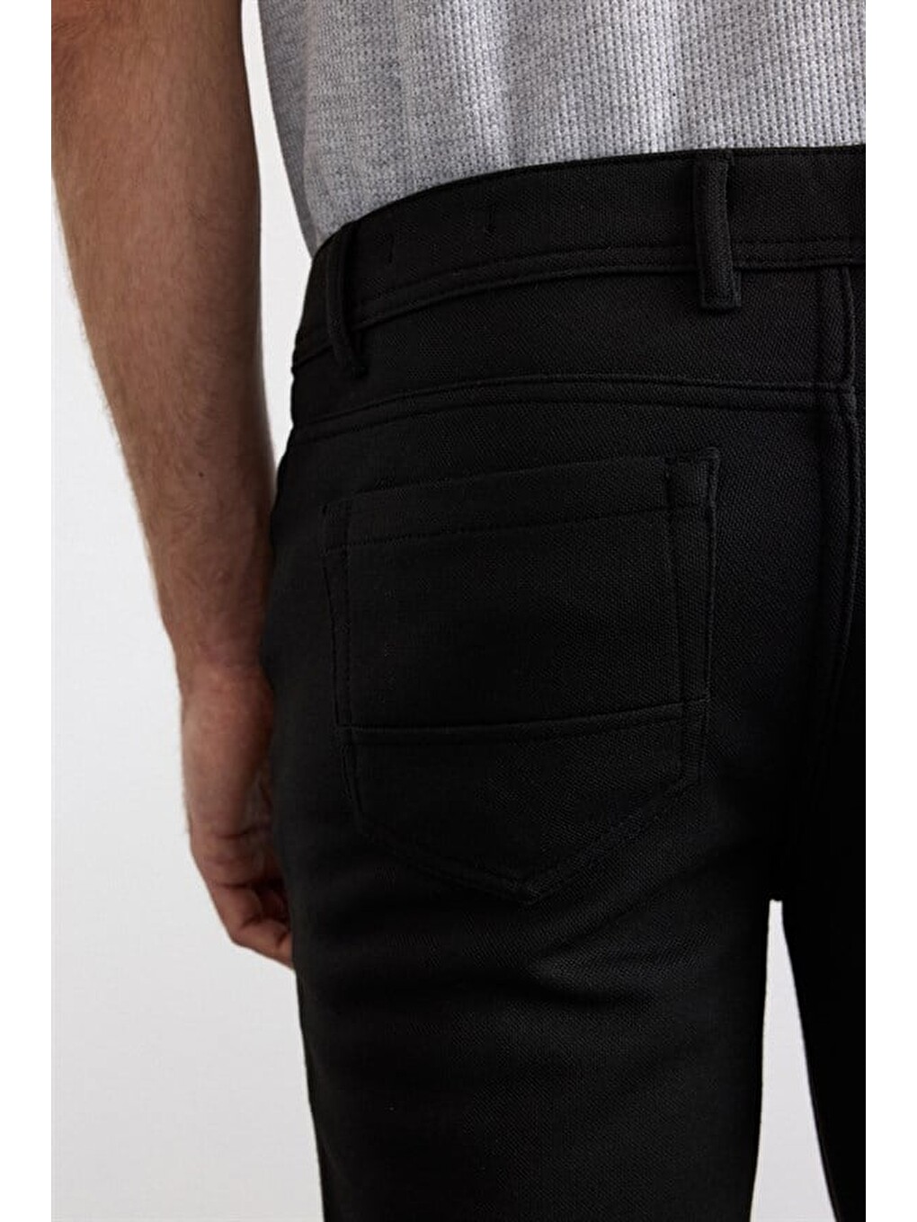Siyah Slim Karışık Desen Armürlü Normal Bel Casual Pantolon-3