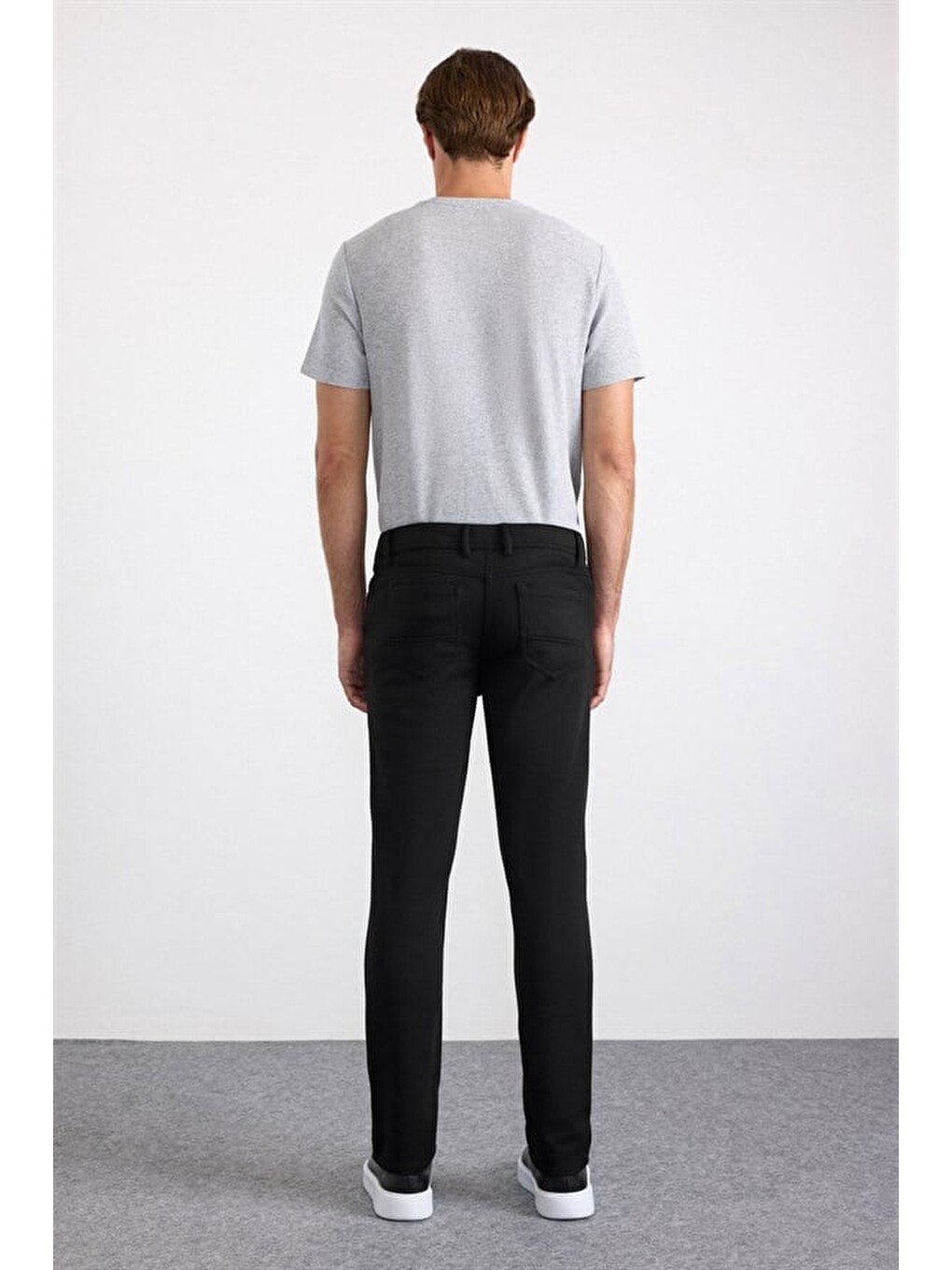 Siyah Slim Karışık Desen Armürlü Normal Bel Casual Pantolon-4