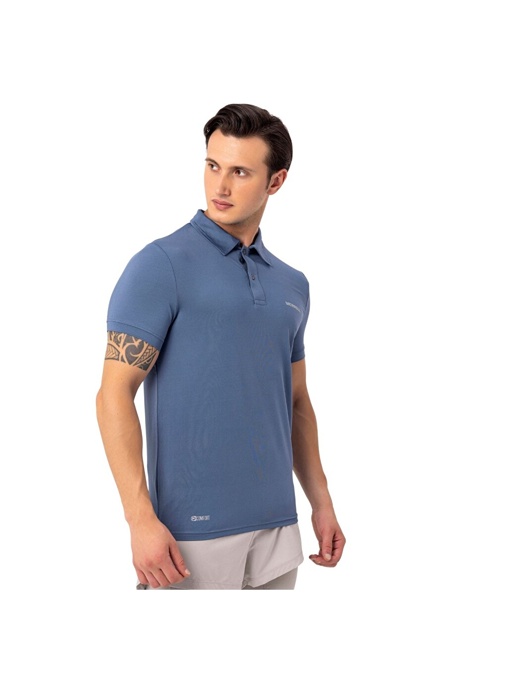 Mavi Polo Yaka Kısa Kollu Tişört-5