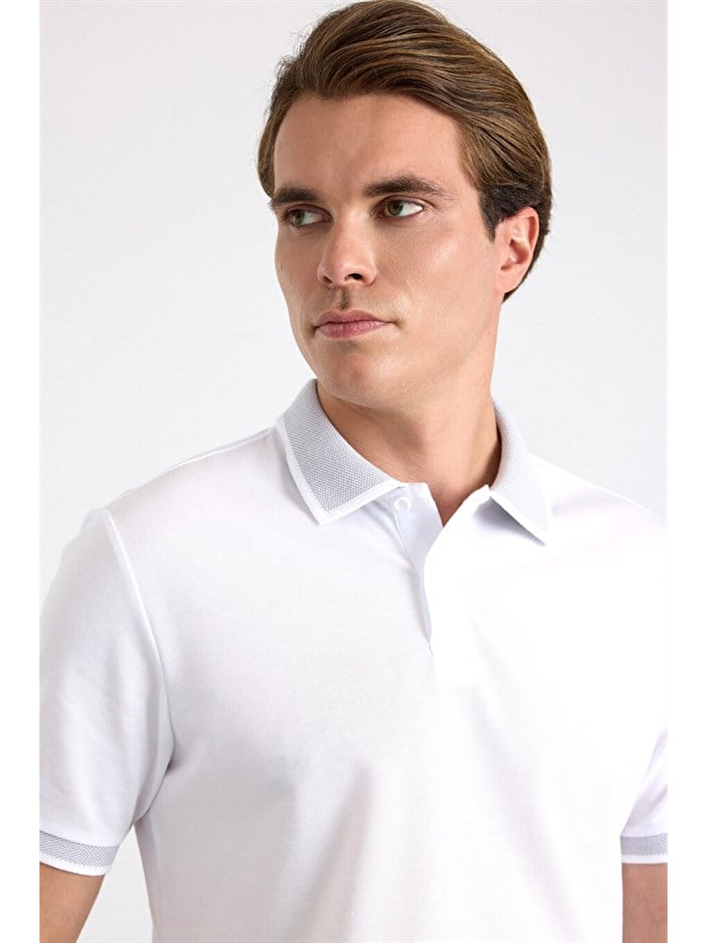 Beyaz Regular Düz Baskısız Pike Polo Yaka Tişört-1