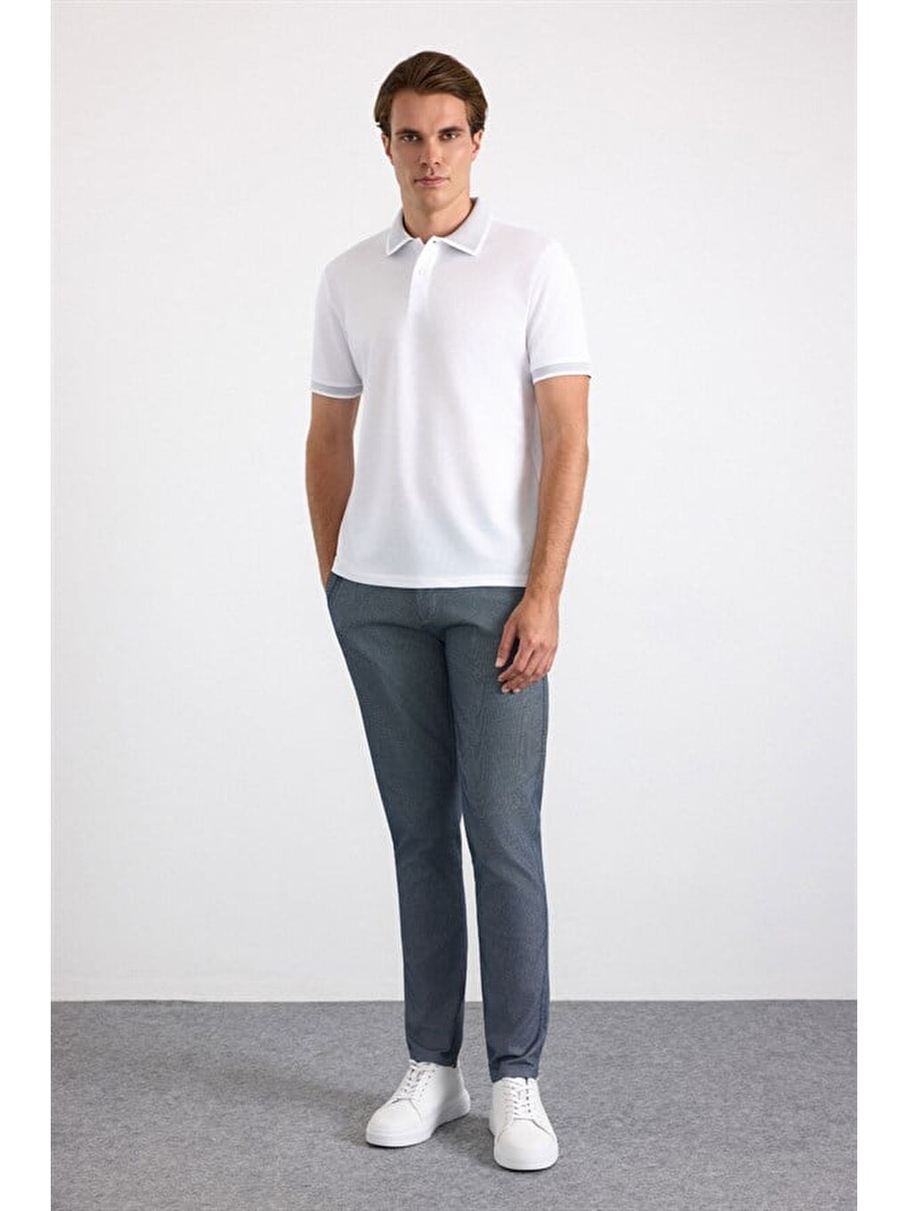 Beyaz Regular Düz Baskısız Pike Polo Yaka Tişört-3