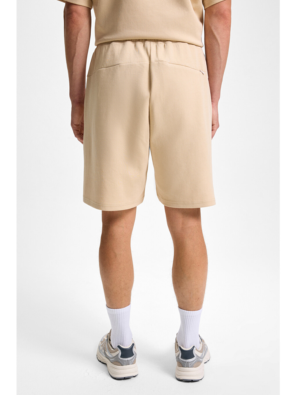 Erkek Beli Lastikli Arka Tek Cepli Kordonlu Relaxed Fit Bej Şort-5