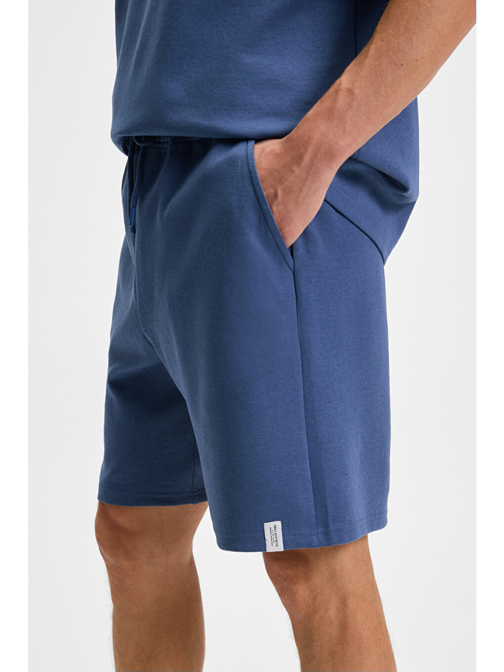 Erkek Beli Lastikli Arka Tek Cepli Kordonlu Relaxed Fit İndigo Şort-1