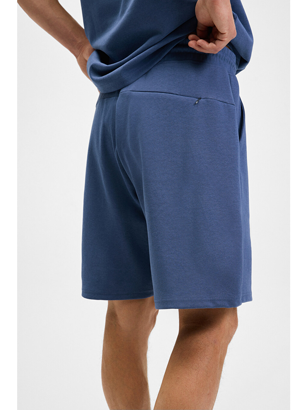 Erkek Beli Lastikli Arka Tek Cepli Kordonlu Relaxed Fit İndigo Şort-4