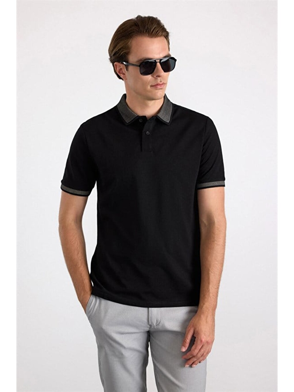 Siyah Regular Düz Baskısız Pike Polo Yaka Tişört