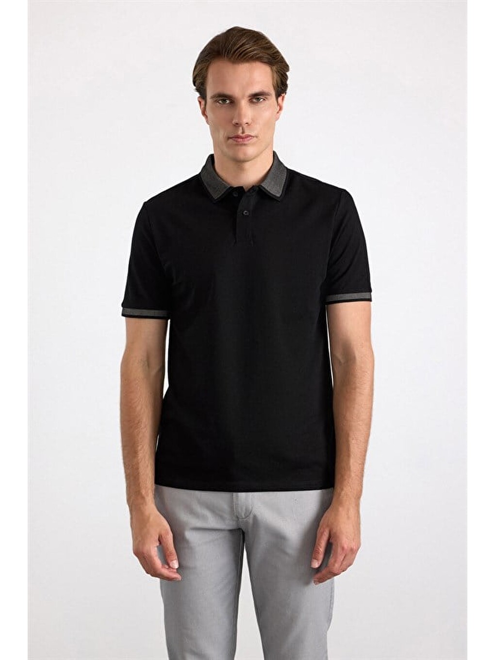 Siyah Regular Düz Baskısız Pike Polo Yaka Tişört-1