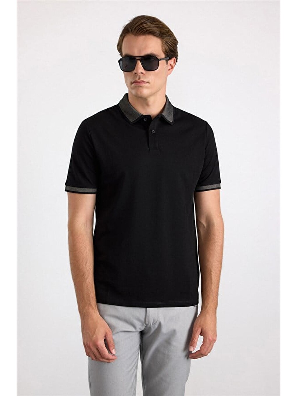 Siyah Regular Düz Baskısız Pike Polo Yaka Tişört-3