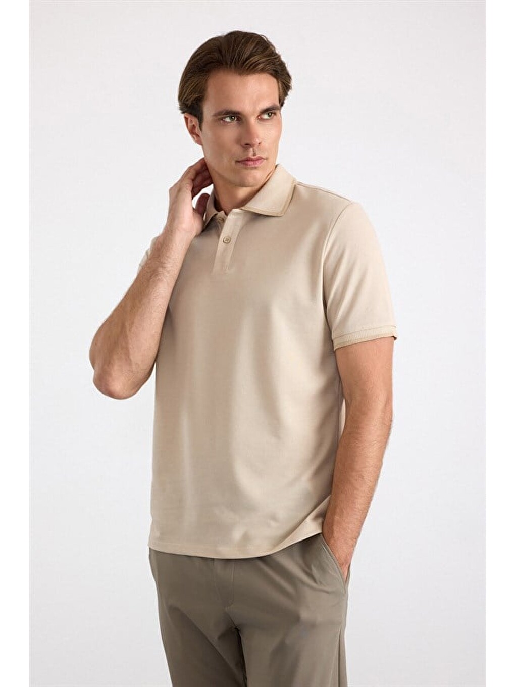 Bej Regular Düz Baskısız Pike Polo Yaka Tişört