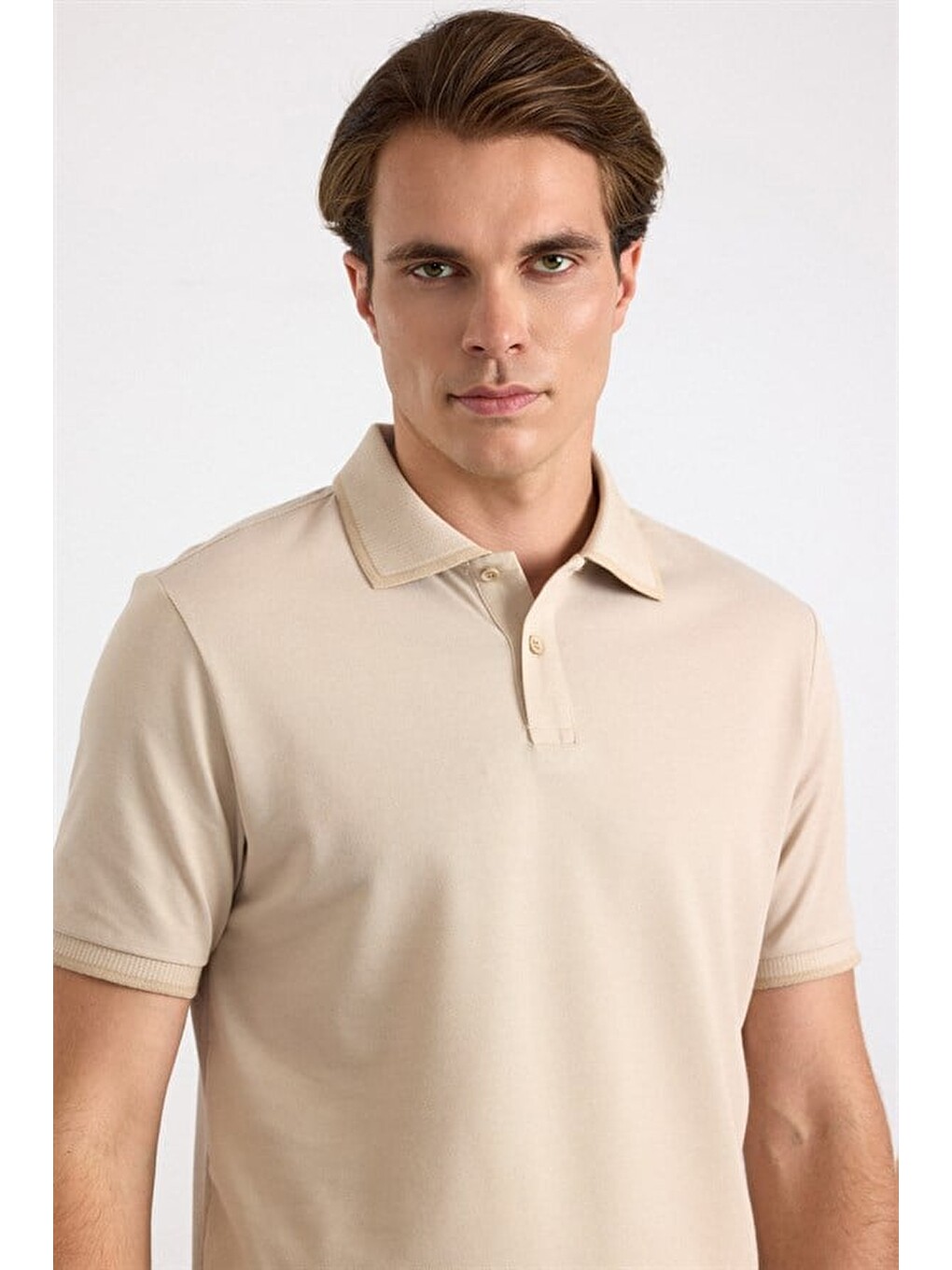 Bej Regular Düz Baskısız Pike Polo Yaka Tişört-2