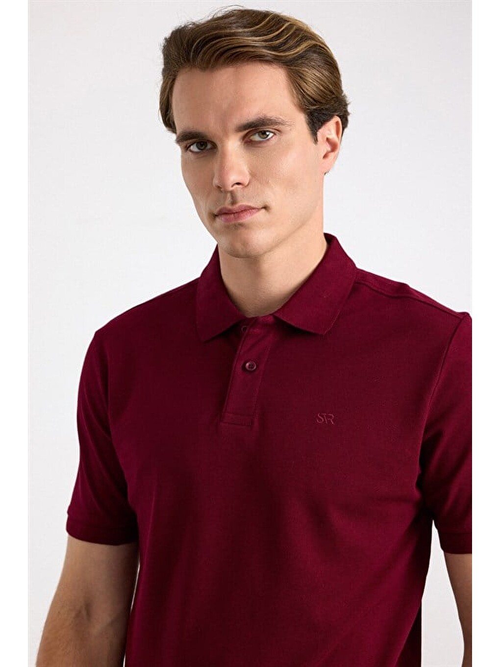 Koyu Bordo Regular Düz Nakışlı Pike Düğmeli Polo Yaka Tişört-2